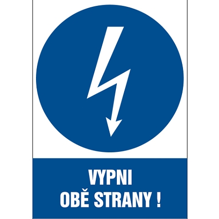 Značka Vypni obě strany!, samolepicí fólie, 105 × 148 mm